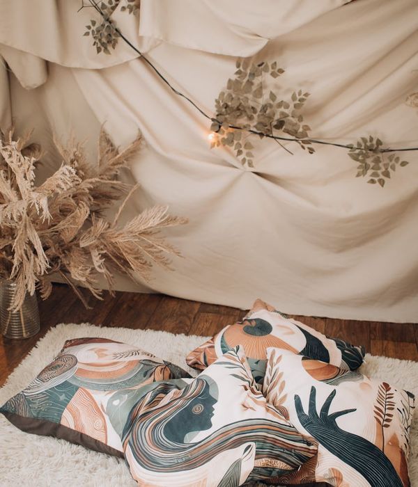 Tranquil meditation room with cushions and ambient natural light